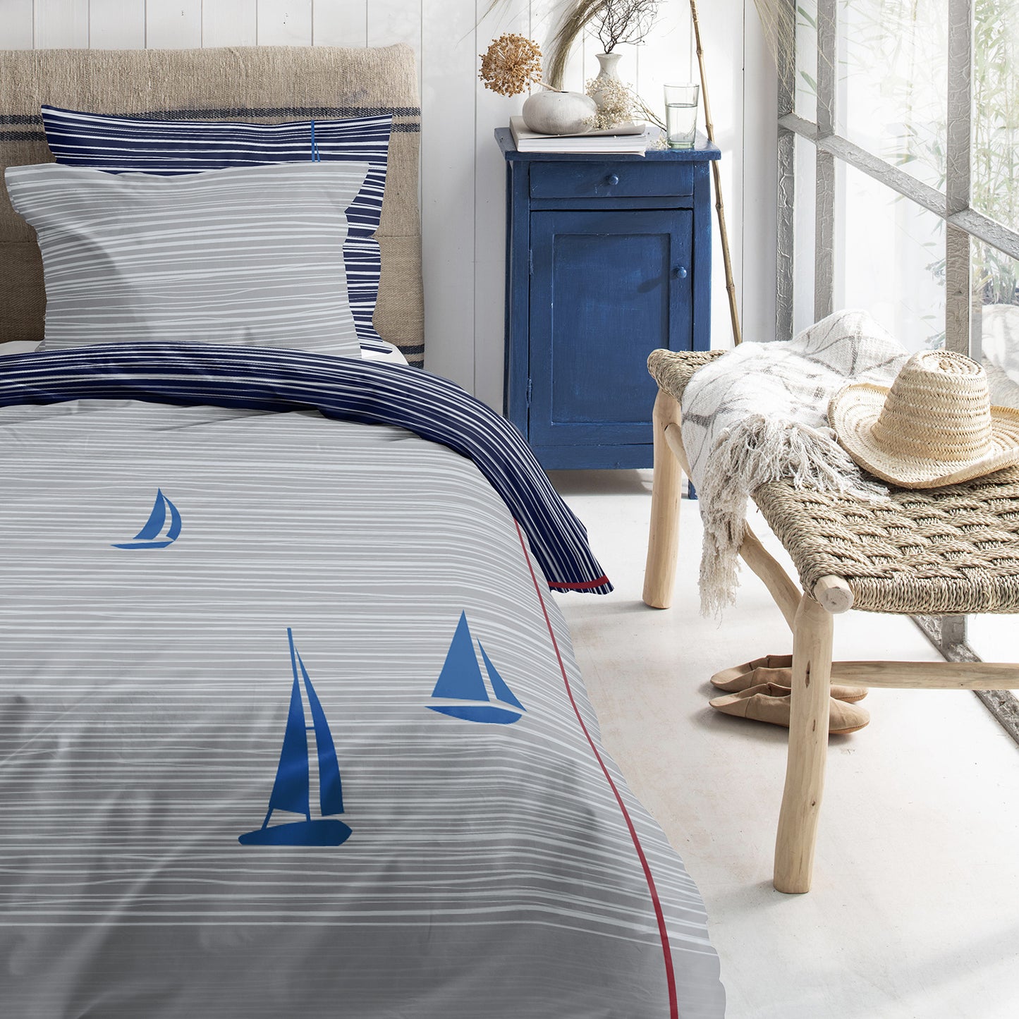 Boats dekbedovertrek katoen blauw